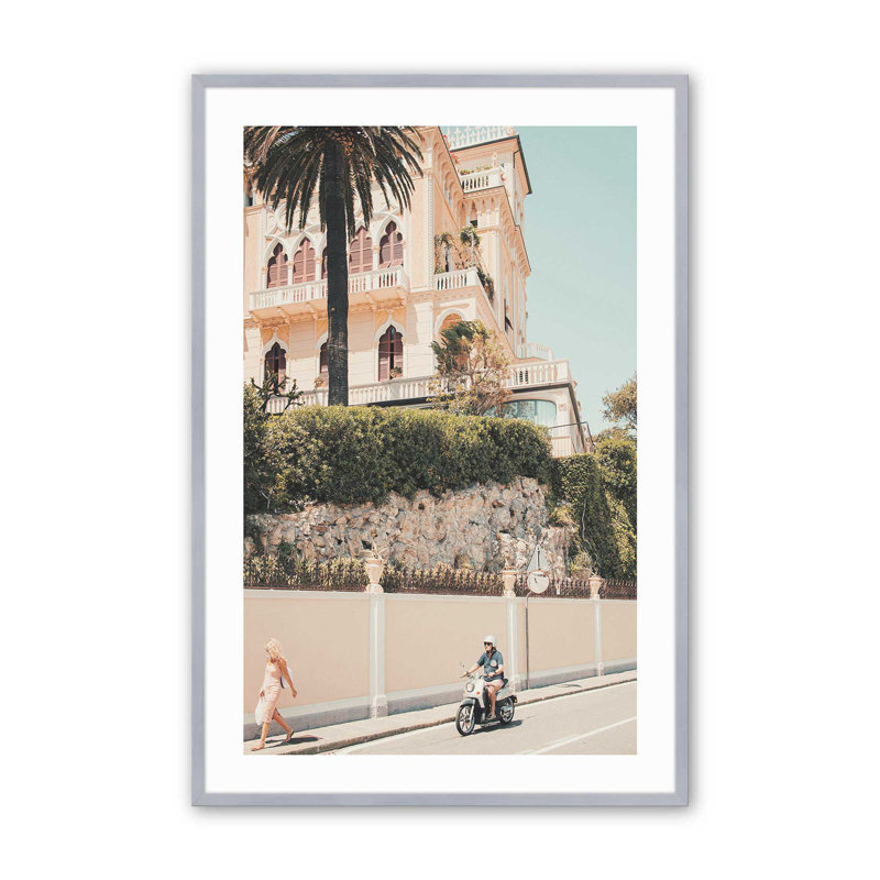 Imprimé bord de mer, Cadre en chrome poli, H 25,25 po x l 19,25 po x P 1,25 po