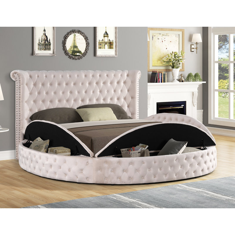 Lit plateforme tapissier Oona, Beige, Très grand