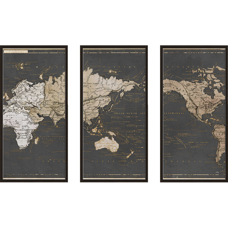 " World Map " 3 Piece Art Graphic Art Print, 41.5" H x 64.5" W x 2" D