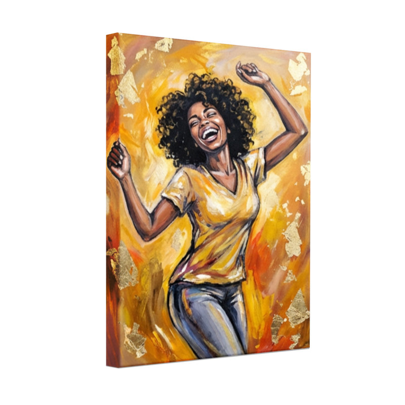 Abstract Joyful Woman Dancing With Golden Background, 30" H x 20" W