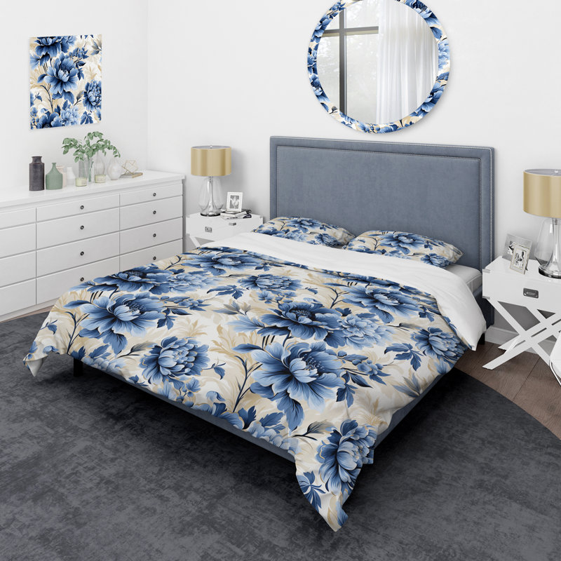 Floral Blue And White Victorian Pattern VI - Ensemble de housse de couette à motif floral