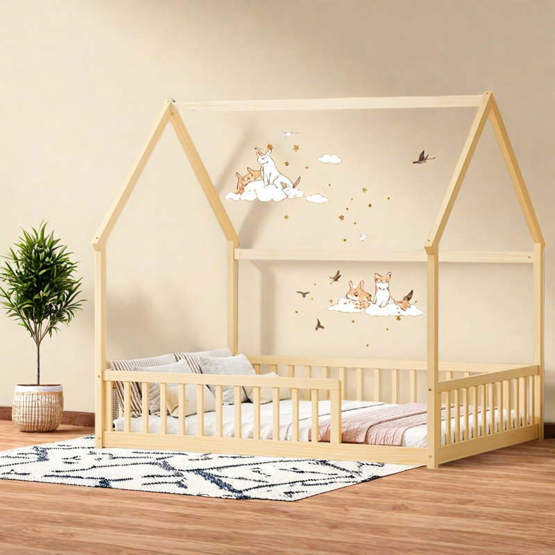 Lits sécuritaires pour lit double, structure de maison en bois de pin, chambre d'enfant de ferme