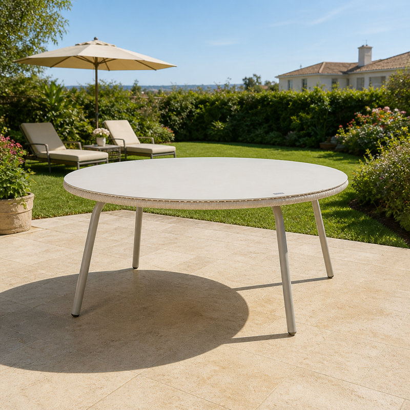 Table de salle à manger ovale blanc cassé en rotin PE