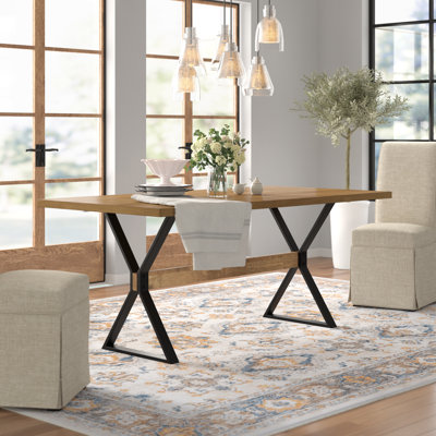 Keeling Solid Wood Top Metal Base Dining Table