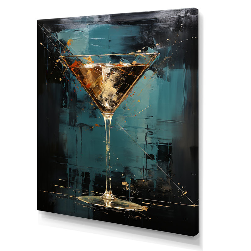 Turquoise Martini Cocktail - Art mural cocktails, H 20 po x l 12 po x P 1 po