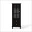 Grande armoire de rangement noire avec porte en verre, 2 tiroirs et tablettes réglables pour une organisation polyvalente et un décor élégant.