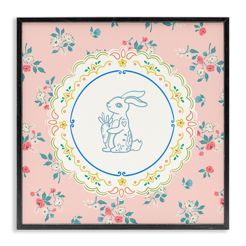«Whimsical Spring Bunny», estampe numérique, design par Angela Steahling, H 12 po x l 12 po, Giclée encadrée noir minuit