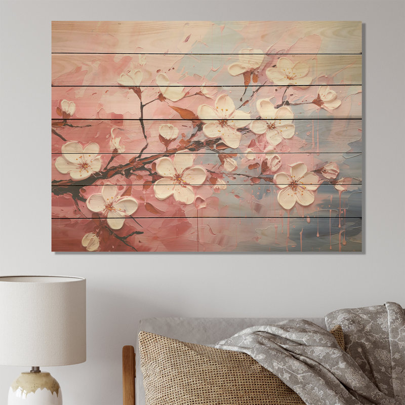 Cerisier blanc et rose Bloom III - cerisier sur bois, H 30 po x l 40 po x P 0,78 po