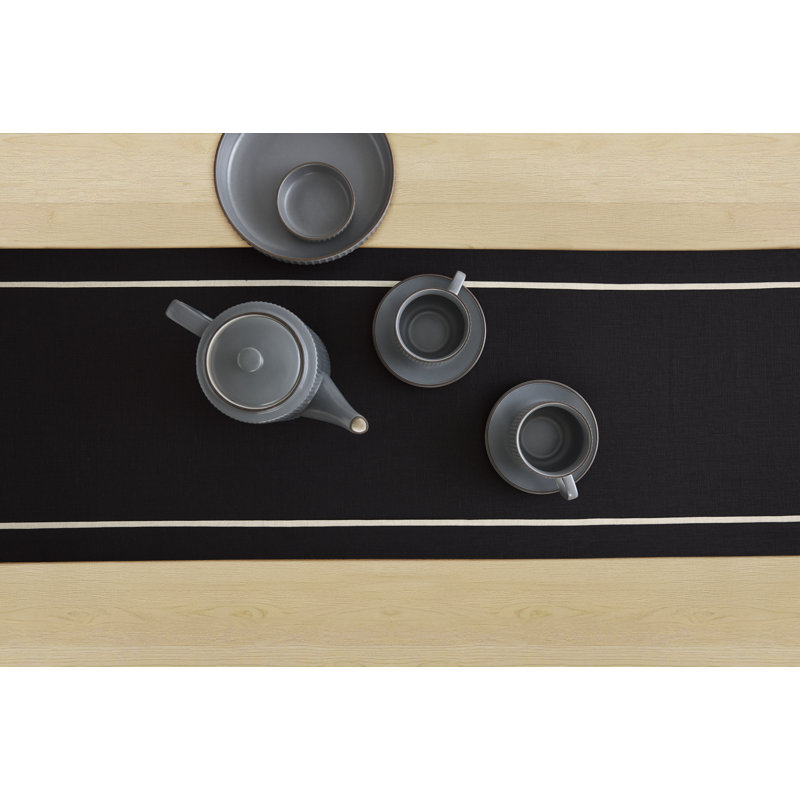 100% Pure Linen Table Runner -kensington, 48" x 14", Black