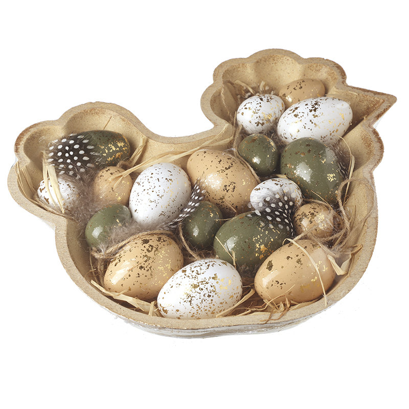 Decorative Eggs In Hen Shaped Tray