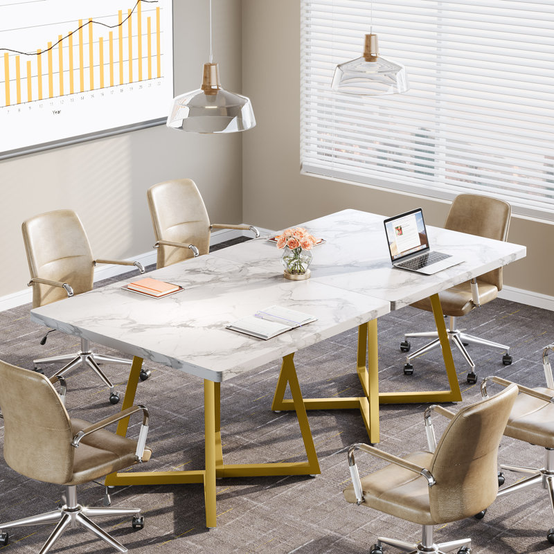 160 cm Rectangle Conference Table, White/Gold