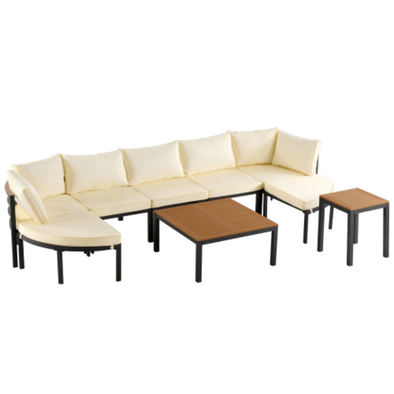 Ensemble de conversation modulaire d'extérieur avec ensemble de conversation et coussins Modern, Beige