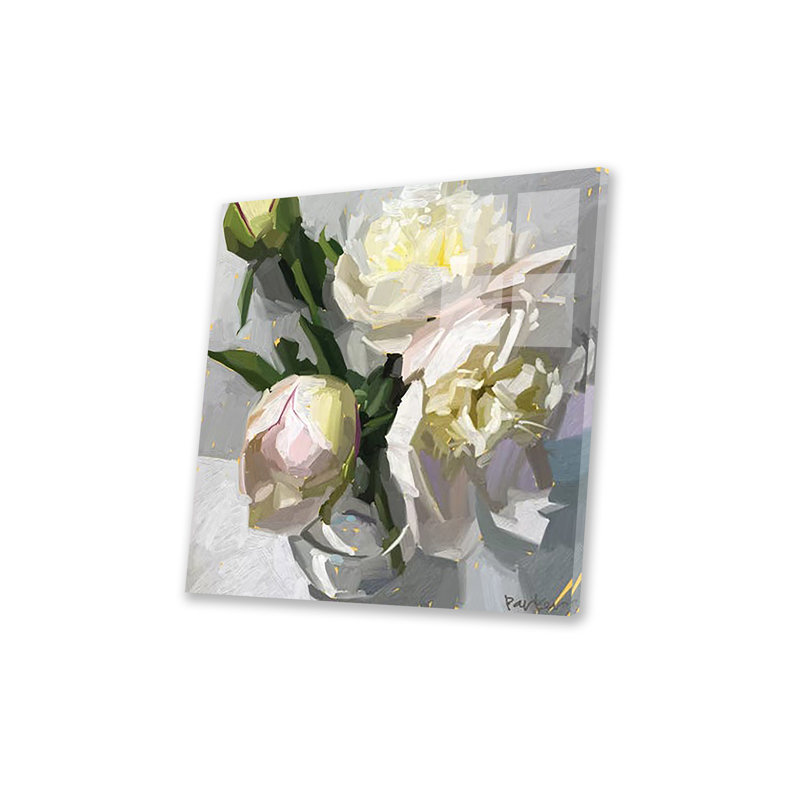 Pivoines délicates, reproduction sur verre acrylique, H 24 po x l 24 po x P 0,25 po