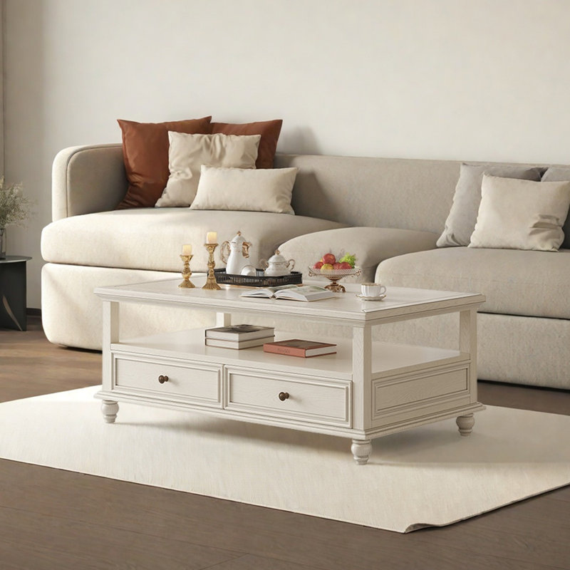 Table basse style français en bois de frêne, H 20,07 po x L 51,18 po x l 27,56 po