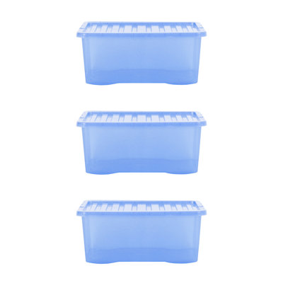 Wham Crystal 45L Plastic Storage Box Pack of 3 Tint Sparkle Blue