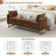 Banc de rangement moderne Lunara 66"W en velours capitonné, à placer au pied du lit, avec pieds dorés, poche pour accoudoir et 2 coussins.-343922331-349264977