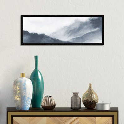 Misty Mountains in Grey Watercolour 1 Piece Panoramic Painting on Canvas