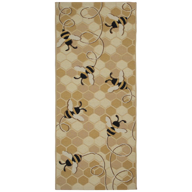 Gemmenne Synthetic Non-Skid Kitchen Mat, Runner 1'11" x 4'11", Honey/Gold/Yellow