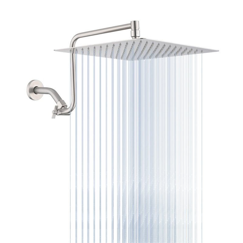 Pomme de douche à pluie haute pression à bras réglable 12 po, pomme de douche fixe à pluie, Chrome chrome