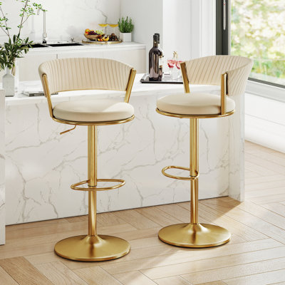 Chaises de bar réglables à 360 ° avec tabourets de bar à hauteur de comptoir avec structure et repose-pieds en métal doré