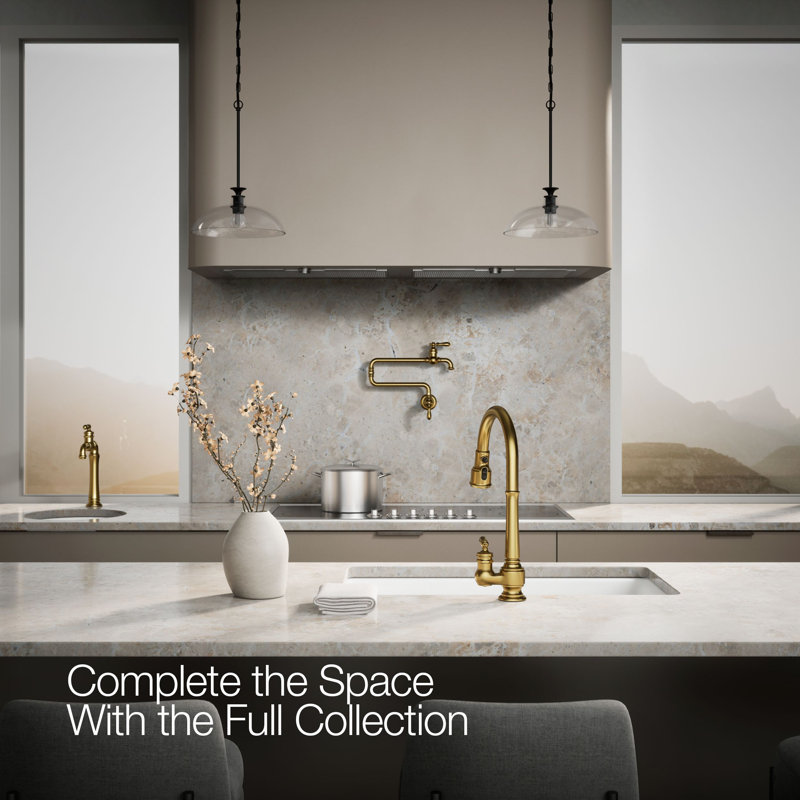 Artifacts Pull Down Bar Faucet, Vibrant Brushed Moderne Brass