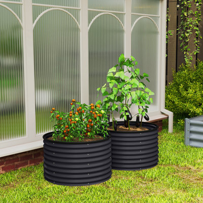 Ensemble de 2 lits surélevés en acier pour jardin, gris foncé