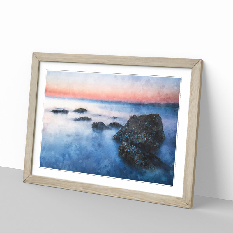 Beach In Yantai China Painting - Picture Frame Painting, 24cm H x 33cm W x 2cm D, Oak