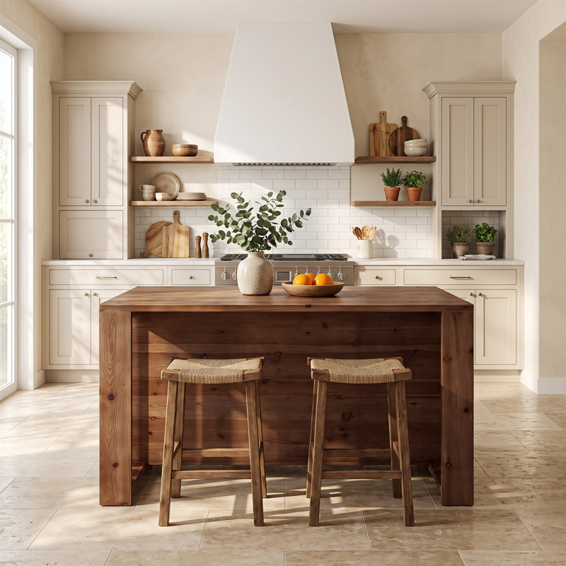 Îlot de cuisine en bois massif de 55,1 po avec espace de rangement et de sièges, table de préparation de cuisine de ferme avec grand plan de travail et lattes latérales
