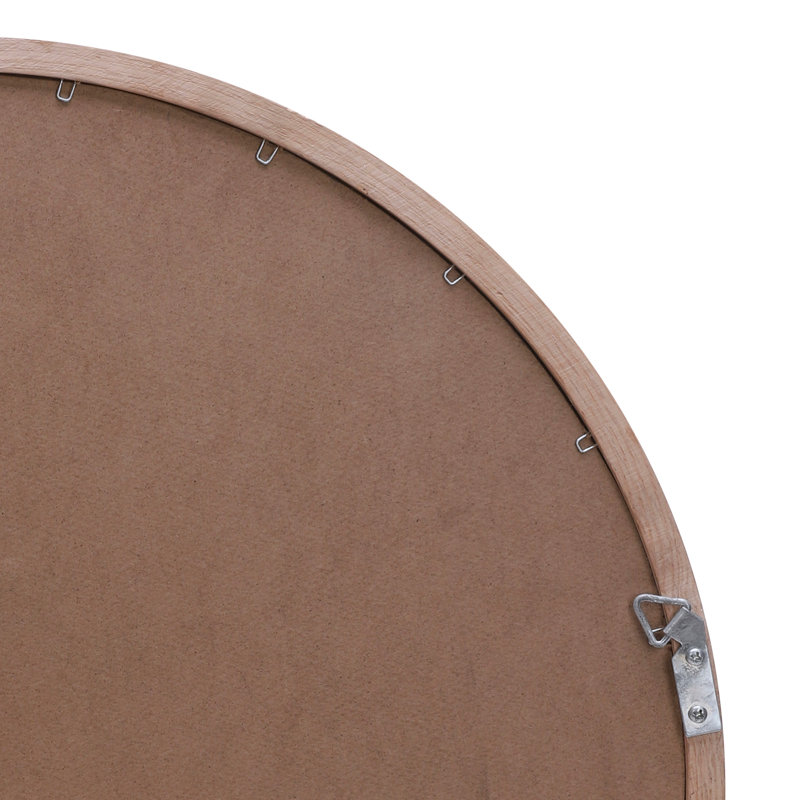 Wood Round Wall Decorative Mirror for Bathroom Bedroom, Oak, 23.6" x 23.6"