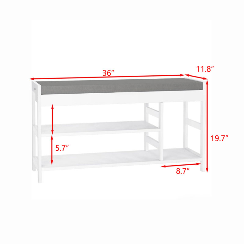 Bamboo Shoe Bench Rack with Storage, White