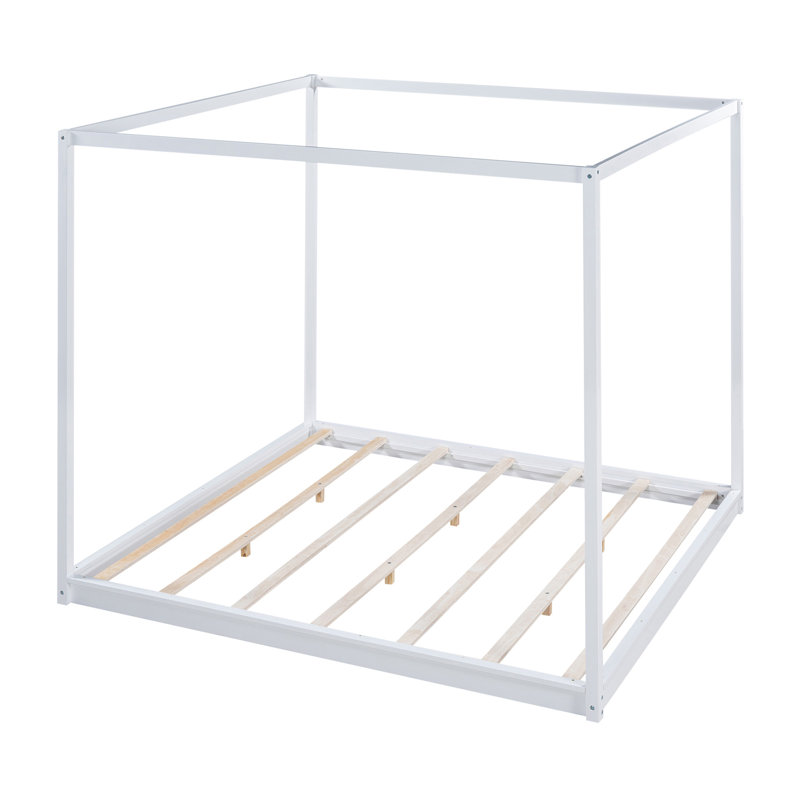 King Size Canopy Platform Bed With Support Legs,White