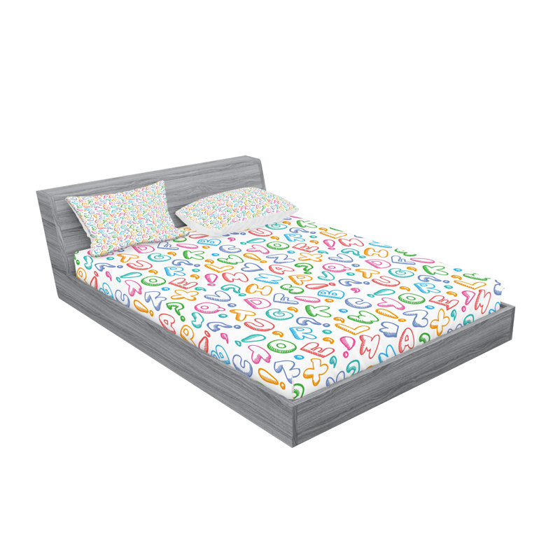 Ambesonne Alphabet Fitted Sheet & Pillow Sham , Multicolor, Calking Fitted Sheet Set + 4 Pillow Cases