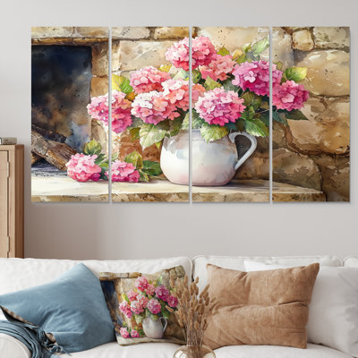 Ferme hortensias près du foyer - décoration murale hydrangées - art mural traditionnel