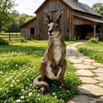 22" Mother & Baby Kangaroo Garden Statue, Realistic Resin Wildlife Sculpture for Lawn, Patio & Yard Decor