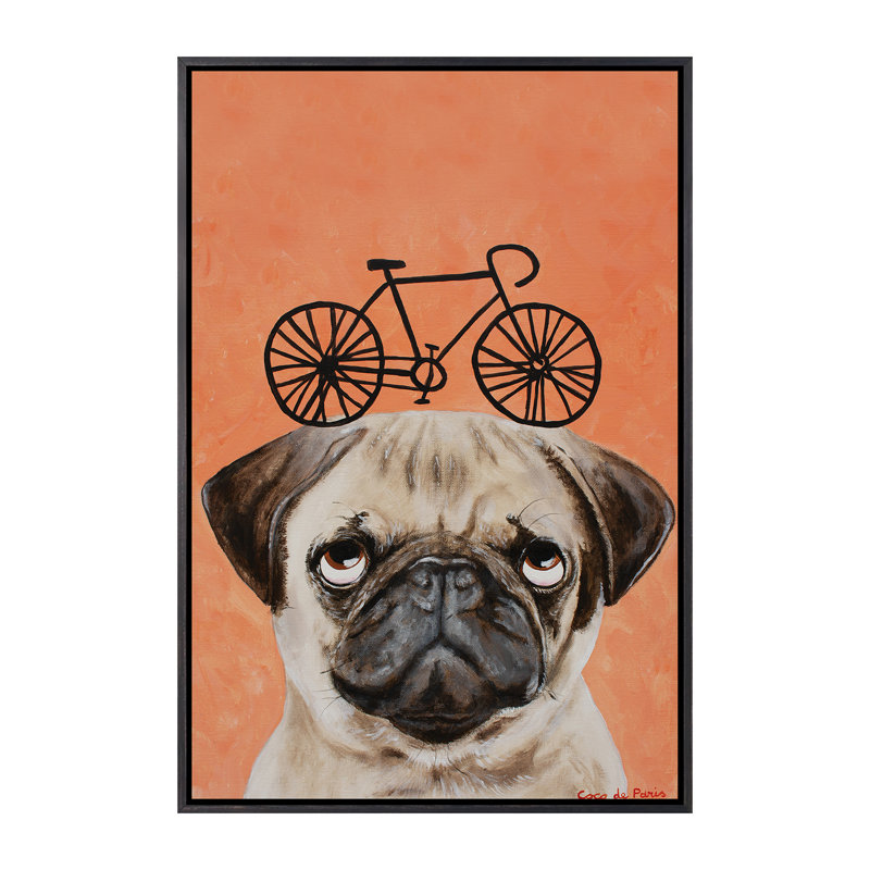 Carlin avec bicyclette par Coco De Paris - impression d'art graphique, H 26 po x l 18 po x 1,5 po, Pas de tapis