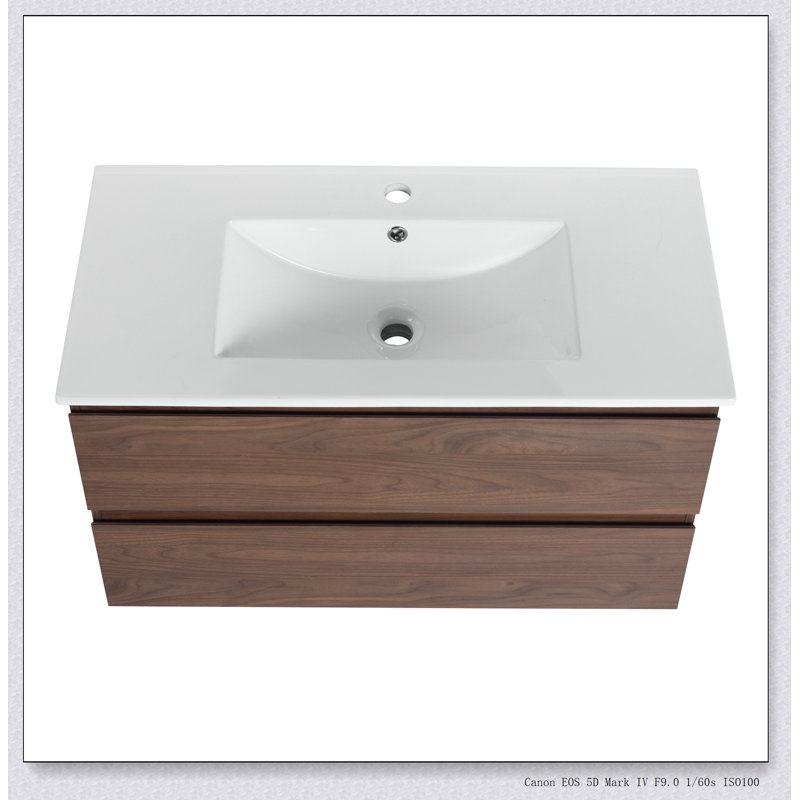 Meuble-lavabo mural 36 po avec lavabo en céramique à 2 tiroirs à fermeture en douceur 36 po