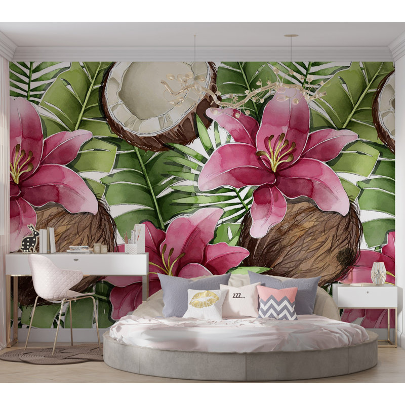 Murale pelez et collez de qualité supérieure - Lys tropicaux, L 120 po x L 96 po