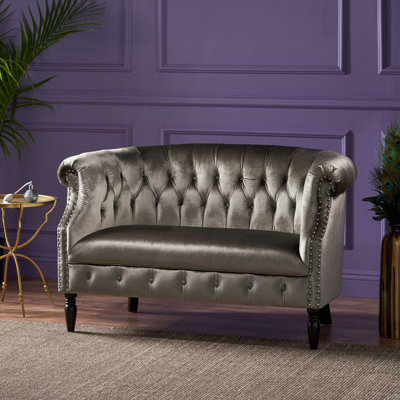 Charlotte 51.5" Velvet Rolled Arm Chesterfield Loveseat by Mercer41