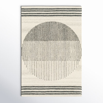 Uptown Geometric Hand Tufted Wool Area Rug in Beige/Black