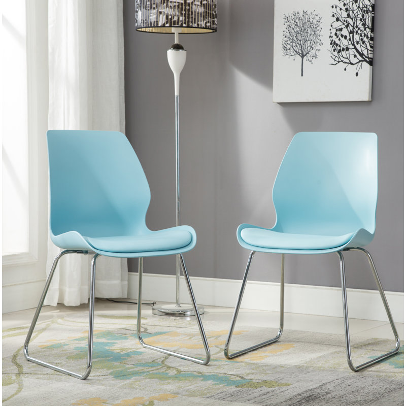 Asencio 46cm H Polyurethane Upholstered Side Chair in White, Blue