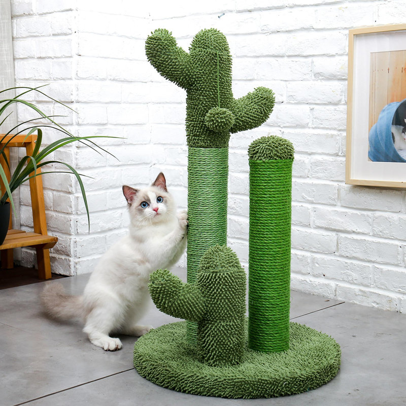 Joli pot à griffer en forme de cactus, H 29 po x l 16,5 po x L 16,5 po, Vert