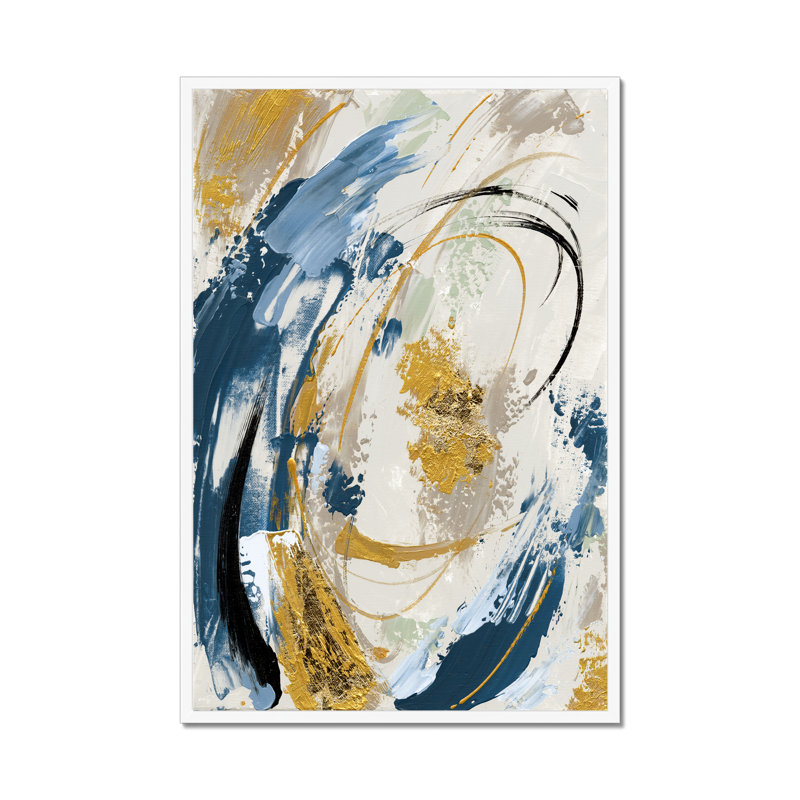 Blue Yellow Abstract - Painting, 95cm H x 65cm W x 2.3cm D, White Framed Paper Print