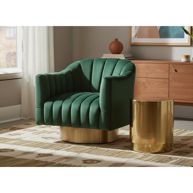 Fauteuil d'appoint pivotant en velours Farrah, Velours vert, Or