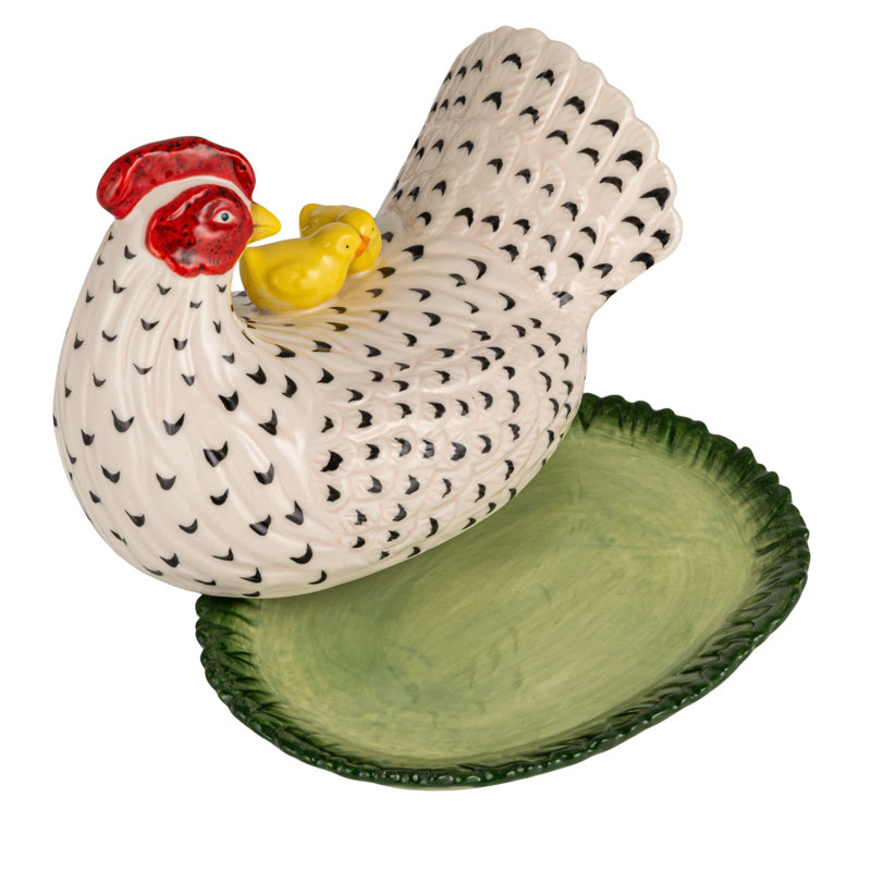 Multicolore en forme de poule reproduction en grès peinte à la main avec poussins