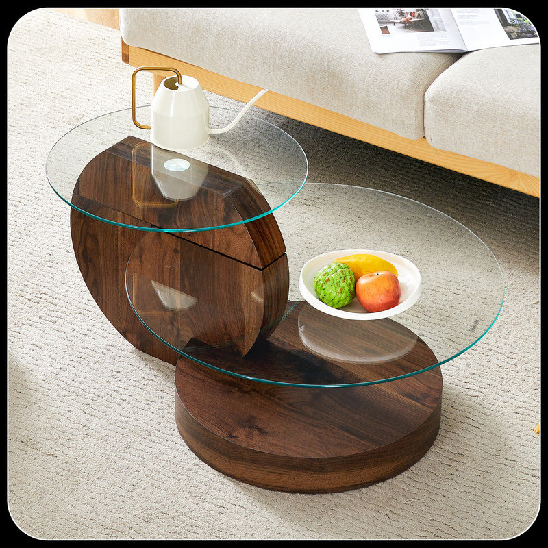 Table basse gigogne moderne Varese, Clair, H 17 po x l 35,4 po x P 27,5 po, Noyer