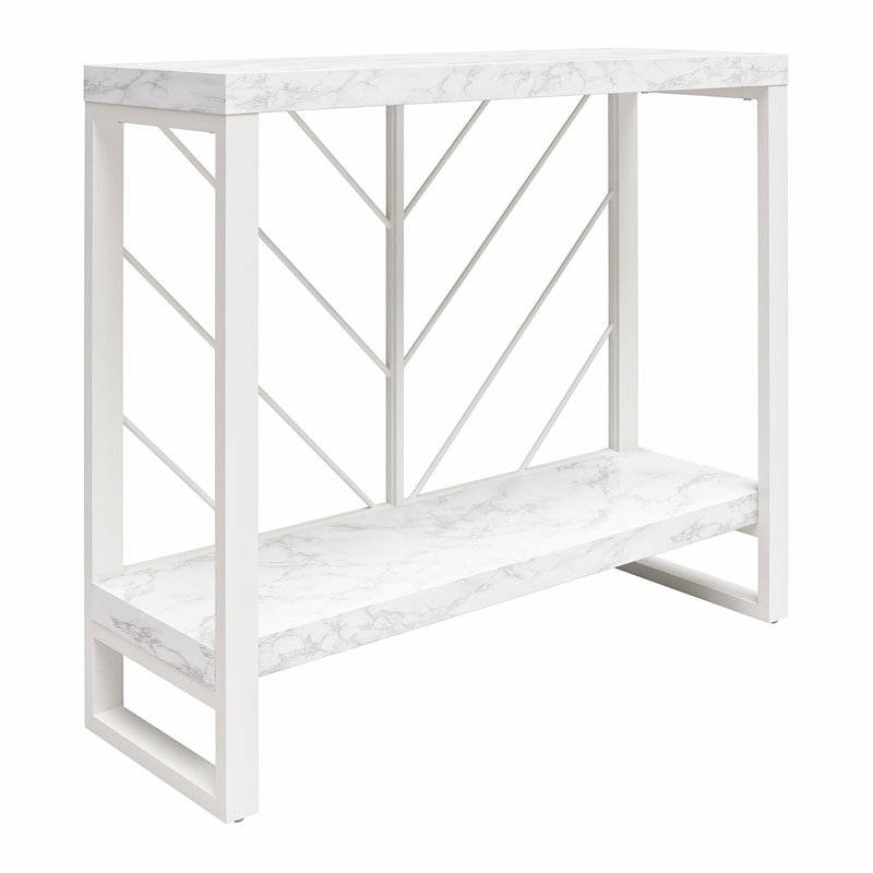 White Faux Marble and Steel Console Table with Storage Shelf