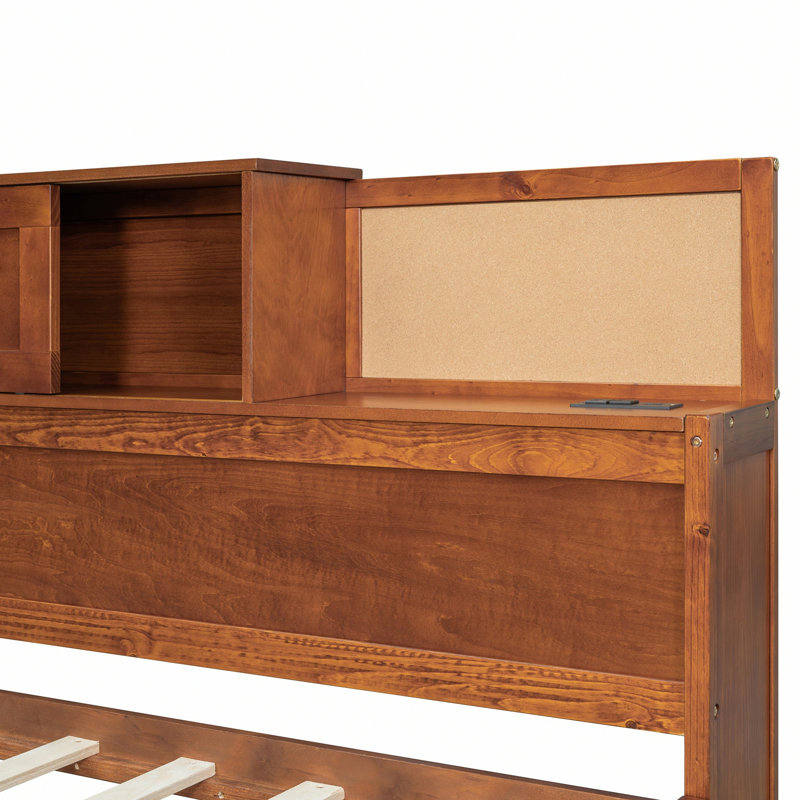 Wooden Daybed With 3 Drawers, Storage Shelf And USB Ports, Walnut