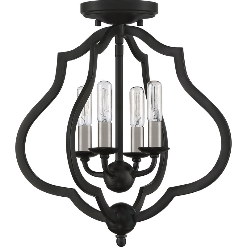 Plafonnier semi-encastré géométrique de style lustre à 4 lumières de 15 po Borger, Noir mat