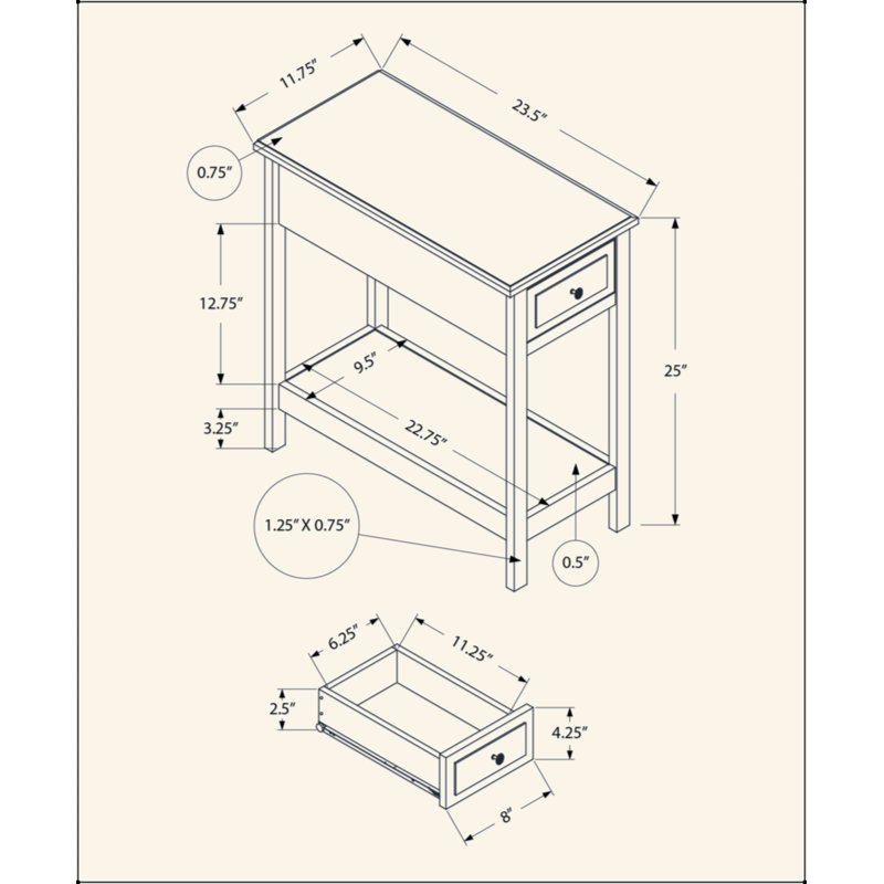 Table de chevet polyvalente à 2 niveaux avec tiroir de rangement et tablette inférieure, idéale pour la chambre à coucher ou le salon.