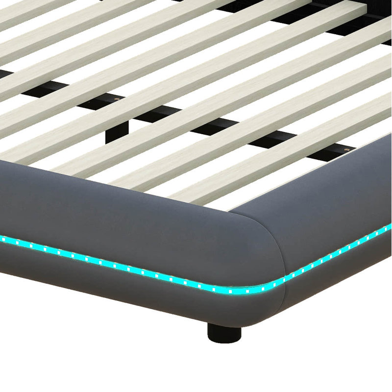 Base de lit plateforme avec tête de lit inclinée Heidegunde, Grand, gris